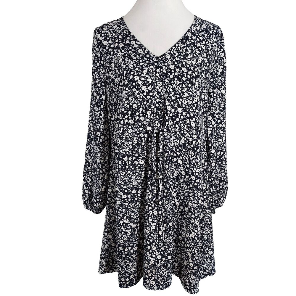 Everly Dress Flowy Drawstring Waist Womens Size Large Floral Long Sleeves